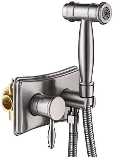Bidetarmaturen, Badezimmer, verdecktes Heiß- und Kalt-Bidet-Sprühset, Toilettenaufsatz, 2-Funktions-Sprühset (Gold, gebürstetes Nickel)