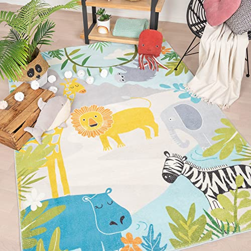 Little Olly Kinderteppich - Jungle Löwe Bunt - Tier - Modern - Kinderzimmer - Jungen - Mädchen - Carpet