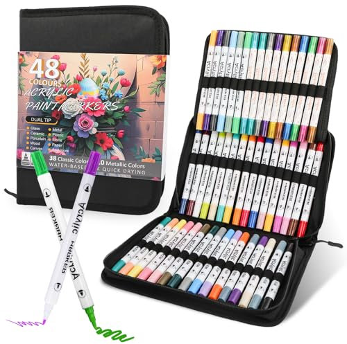 48 Juegos de Bolígrafos de Acrílico de Color con Doble Punta Impermeable Diseño de Bolígrafos de Acrílico Adecuados Para Varios Marcadores Multiusos con Bolsillos en la Superficie