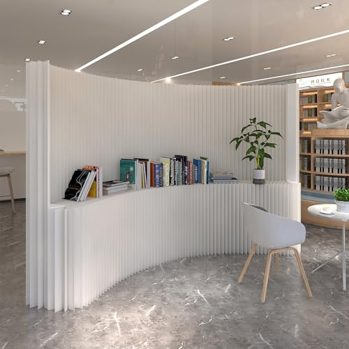 HELLOPAPO Foldable Room Divider with Shelf, Multifunctional Partition Wall, No Assembly Required – Ideal for Offices, Living Rooms, Bedrooms, (White, H1.8m*L5m)
