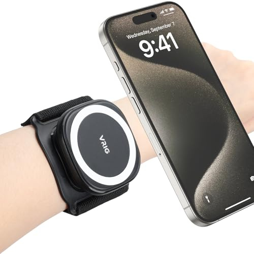 VRIG 360 Rotatable Magnetic Wristband Phone Holder, Wristband Cell Phone Holder, Magnetic Phone Holder, Compatible with magsafe iPhone 16 15 14 13 12 Pro Max Plus Mini