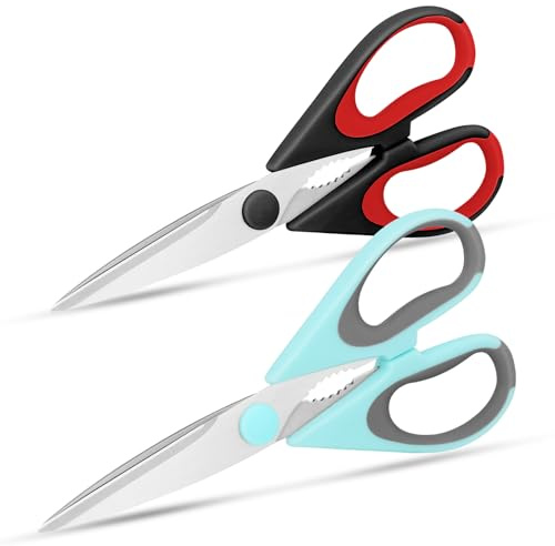 Vutyvve Forbici da cucina, 2 forbici da cucina rimovibili, lame in acciaio inox, impugnatura morbida, lavabili in lavastoviglie, colore: rosso/nero/blu grigio