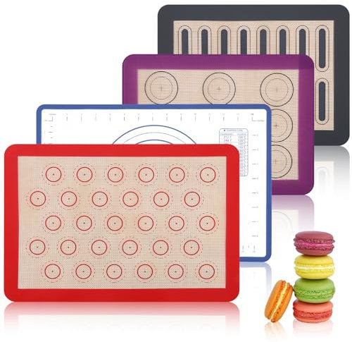 Cexovo 4 piezas tapete de silicona antiadherente para hornear Tapete Silicona Horno Lámina Horno Reutilizable Tapete Horno Silicona Alfombrilla horno sin BPA para Macaron Galletas Pasteles Pan Pizza