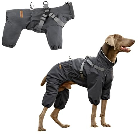 PAWBOSE Impermeabile per Cani con Imbracatura per Cani di Taglia Piccola, Media e Grande, Impermeabile Regolabile, Riflettenti, 4 Gambe, Bei Vestiti per Cani per l'estate, Grigio, 2XL