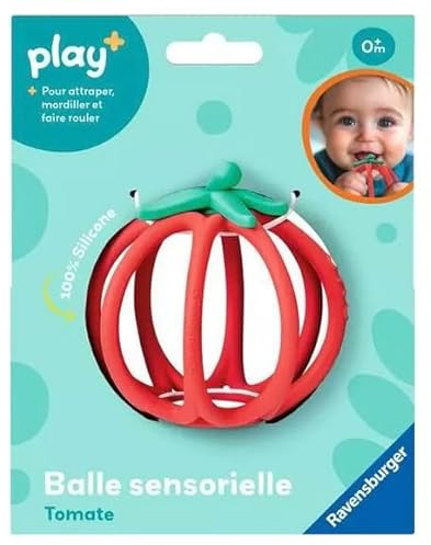 Ravensburger Play+ - Balle Sensorielle Tomate Silicone Dès 6 Mois - Balle Activité Bébé et Hochet de Dentition - Jouet Multi-Sensoriel - Motricité et Éveil - 34013