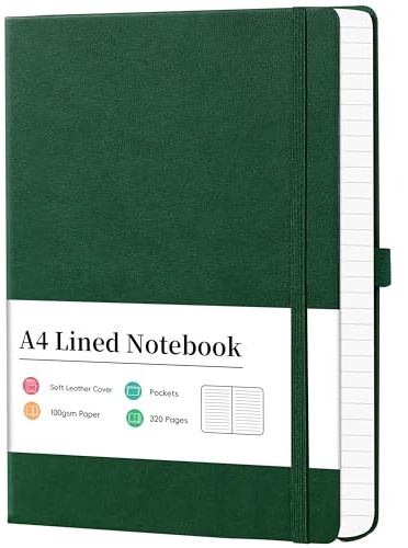 Artfan A4 Notizbuch liniert mit 320 Seiten – Notizblock A4 | Hartcover in Dunkelgrün, 21,5 × 27,9 cm, Premium Papier für Schule & Büro
