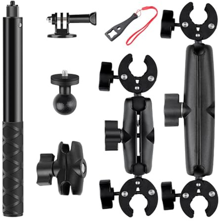 TWSOUL Soporte para cámara de acción para moto, accesorio para insta360 x4, kit de motocicleta para Insta360 X4 X3 X2 rotación de 360 grados, abrazadera doble, doble estabilidad, compatible con varios