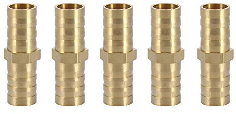 Haosie 5PCS 12mm Brass Hose Connector, 2 Way Hose Repair Connector, Brass Hoses Fittings Suitable for Air, Water, Oil, Gas, Fuel and Other Fluids