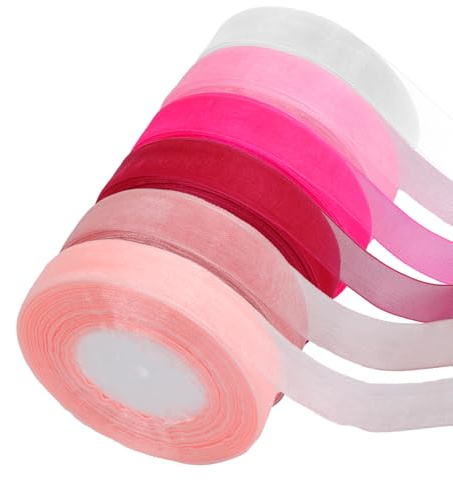 Geschenkband in 6 Farben,Breites Schleifenband Rosa,Glänzend Organzaband,20 mm x 45 Meter,Stoffband Set für Blumensträuße,Hochzeitsdekorationen,Geschenkverpackungen,Basteln
