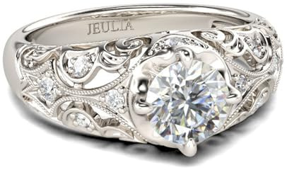 Damen Ringe Milgrain Rundschliff Fingerring Vintage Scrollwork Ehering 925 Sterling Silber Versprechungsring Zirkonia Damenring Aushöhlung Ewigkeitsring für Hochzeit Verlobung Geschenk