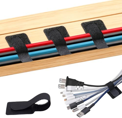 Druuzyl Kabelmanagement unter dem Schreibtisch 30pcs Kabelmanagement Schreibtisch unter dem Kabelhalter Selbstklebend Verstellbarer Langer Kabelbinder, Wiederverwendbarer Kabelclip-Versteck