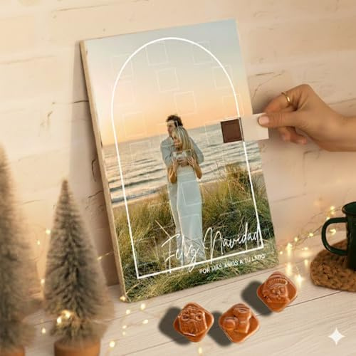 CRISTAL PLAQUE - Regalo Navidad Personalizado para Parejas y Familias | Calendario de Adviento con 1 Foto Personalizable y 24 Chocolates Premium | Detalle Romántico, Emotivo y Original