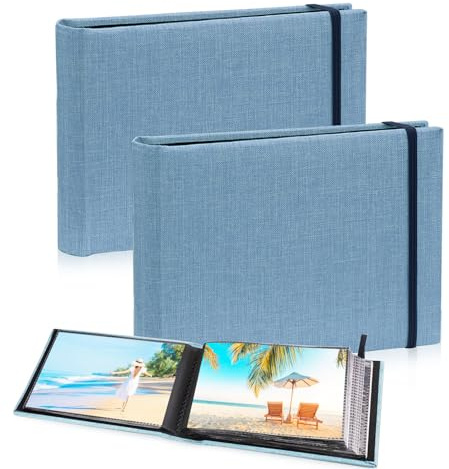 2 Pack Small Photo Albums, 6x4 Slip In Photo Albums, 200 Photos(Blue) | Flip Photo Book Album, Portable Memory Book with Linen Cover for Birthday Wedding Family Travel Anniversary