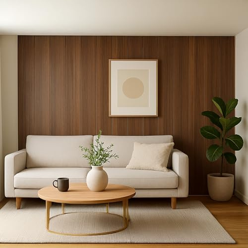 WPC Wood Effect Wall Panels – Flat Style Decorative Wall Cladding – Modern Wood-Texture Panels for Living Room & Bedroom (Walnut)