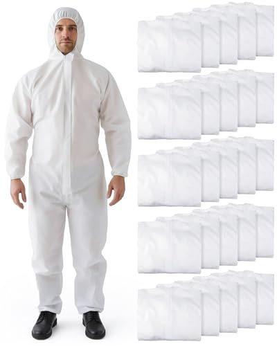 Nuanchu 25 Pack Hazmat Suits Bulk Disposable Protective Coveralls Full Body Painter Suit for Men Women with Wrists, Ankles(L)