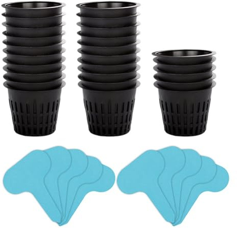 Lawnoval Cesta de plantación de 25 unidades para cultivo sin tierra, vasos de cultivo de plástico de 10 x 10 x 10 cm con agujeros de drenaje, color negro para hierbas, flores, verduras, incluye 10