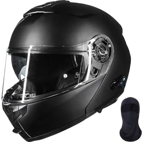 ILM Bluetooth Motorradhelm Klapphelm Modular Integralhelm Intercom für 2-3 Fahrer Doppelvisier mit Sturmhaube ECE22.06 Modell 159BT