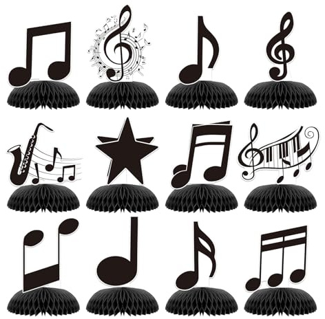Bubaxuce 12er Pack Musiknoten Honigwaben Tischmittelpunkt Partydekorationen Musiknoten Thema Fröhliche Geburtstagsdekorationen Honigwaben Tischdekoration Party