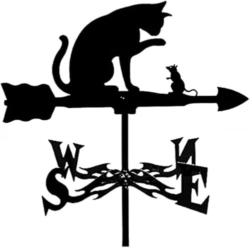 CLSDRHX Decoración Patio Clima Gato y el ratón meteorólogo Masehervane, Silhouette Animal Stakes Decoraciones Metal jardín Indicador de dirección Viento para la Granja del Techo al Aire Libre