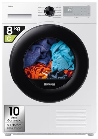Samsung Asciugatrice Crystal EcoDry DV80DG52B0AHET, 8 kg, Pompa di Calore, Wifi, Optimal Dry Sensor, Air Refresh, Porta Reversibile, Carica Frontale, 60L x 85H x 60P cm