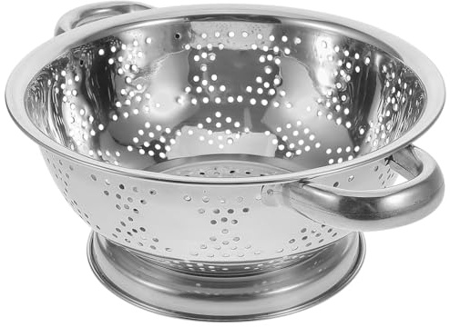 Luxshiny Colapasta in Acciaio Inossidabile con Doppia Maniglia, Fori Fini e Resistente per Lavaggio Verdure e Riso, Cesto Scolapasta Argento per Cucina