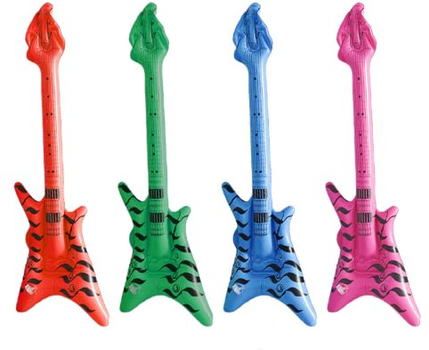 Ovanda 4 Stück Aufblasbare Gitarre 60 cm, Bunte Luftgitarren Set, Aufblasbare Party Gitarre E-Gitarre Requisiten für Rock Party, 80er 90er Mottoparty, Karneval, Geburtstag, Musikparty, Fotobox