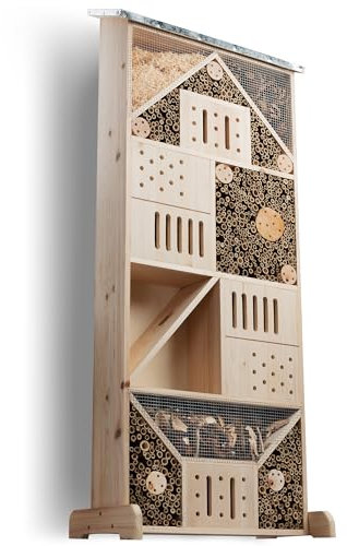 GARDIGO® Insektenhotel Groß XXL Stehend | Insektenhaus 115 cm hoch | Nistkasten für Wildbienen Florfliegen Marienkäfer und Schmetterlinge | Gefüllt mit Bambusröhrchen Holzwolle Kiefernzapfen
