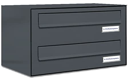 AL Briefkastensysteme 2er Briefkasten für Tür/Zaundurchwurf in Anthrazit Grau RAL 7016, 2 Fach, wetterfeste Doppel-Briefkasten-Anlage Design modern