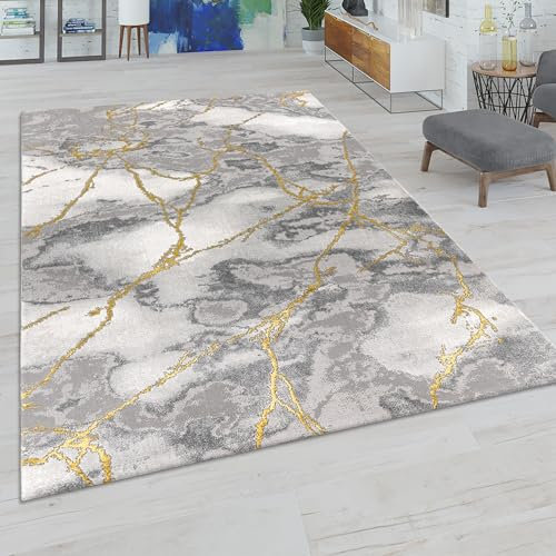 Paco Home Alfombras Pelo Corto Gris Dorado Suaves Salón Aspecto Mármol Diferentes Diseños, tamaño:80x150 cm, Color:Oro 6