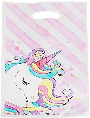 Ototon Geschenktasche Einhorn Kunststoff Partytüten Süßigkeiten für Kinder Mädchen Kuchen Schokolade Geburtstag 50 Stück A