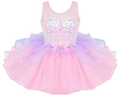 iEFiEL Kinder Mädchen Glitzer Ballettkleid Prinzessin Meerjungfrau Kleid Tutu Pailletten Ballett Trikot Tanz-Kostüm Party Performance Bekleidung Rosa 110-116