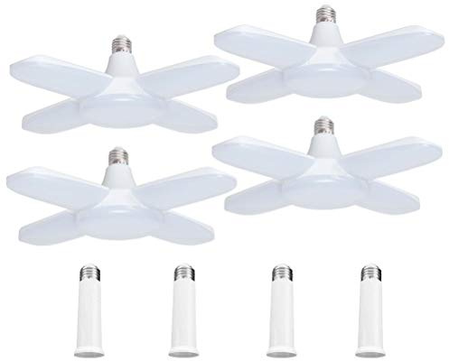 4 Pack LED Garage Lights, 6000LM 60W Deformable Shop Light with 4 Adjustable Panels, 6000K Garage Lights Ceiling Led, E26 Base - 360° Foldable Design for Warehouse/Basement/Workshop