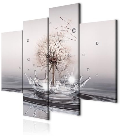 decomonkey Wandbilder Set Pusteblume 126x98 cm 4 Teilig Leinwandbilder | Strukturleinwand, Holzkeilrahmen, Bild auf Leinwand, Kunstdruck, Wanddeko, Wohnzimmer, Wanddekoration, Blumen, Wasser
