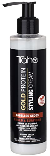 Tahe Gold Protein Crema de peinado Brillo, Suavidad y Protección térmica para cabellos secos, 200 ml