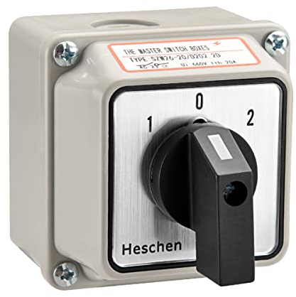Heschen Universal Rotary Cam Selector Changeover Switch, SZW26-20/D202.2D, 660V 20A, ON-Off-ON, 3 Position 2 Phase 8 Terminals, with Master Switch Exterior Box,TUV(Standard Box)