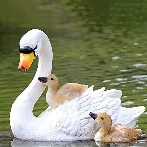 LONG-L Schwimmende Harz Schwan Figur,Tier Enten Jagd Köder,Fischteich Landschaftsbau Dekor Garten Rasen Terrasse Statue Im Freien,Echte Schwan-Größe 45cm,C-White