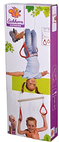 Eichhorn - Outdoor 2 in 1 Turnset, Schaukel und Trapez in einem, Höhenverstellbar ca. 110-160 cm, bis 60 kg belastbar, aus Hartholz, ab 3 Jahren