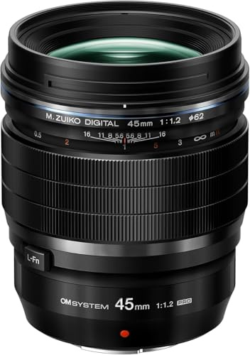 OM SYSTEM M.Zuiko Objectif Digital Ed 45mm F1.2 Pro, focale Fixe Lumineuse, Compatible Tout Appareil Micro 4/3 (modèles OM SYSTEM/Olympus Om-D & Pen, Panasonic série G), Noir