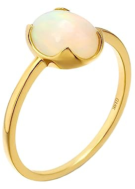 KnSam 18K Gelbgold Ring Echt Goldschmuck, Solitärring Hochzeitsring mit Opal - Bunt & Oval, Au 750 Hochzeitsband Freundschaftsringe für Damen, Gold, Gr.62
