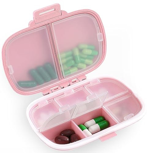 BOLOSHINE Tablettenbox Pillendose, Medikamentenbox 7 Tage Tablettenteiler mit 8 Fächer, Taschenapotheke Pillendose Klein für Unterwegs (Rosa)
