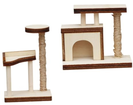 BRIGHTFUFU 2stücke Miniatur Katzenbaum Modell Aus Holz Puppenhaus Zubehör Für Kreative -projekte Und Realistische Dekoration Im Maßstab