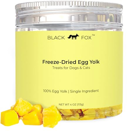 BLACK FOX Freeze-Dried Egg Yolk Dog Treats & Cat Treats | Food Topper | 4oz | Single Ingredient, Raw, Grain-Free | Human Grade | High Protein, Digestion & Hairball Control | All Breeds & Life Stages