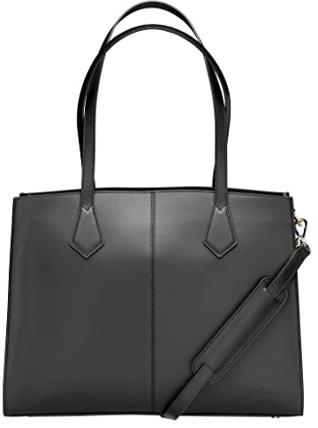 Su.B Damen-Arbeitstasche mit Laptopfach – Für 14 und 13 Laptops, Italienisches Spaltleder, Modernes Design mit Trolleyriemen - Schwarz