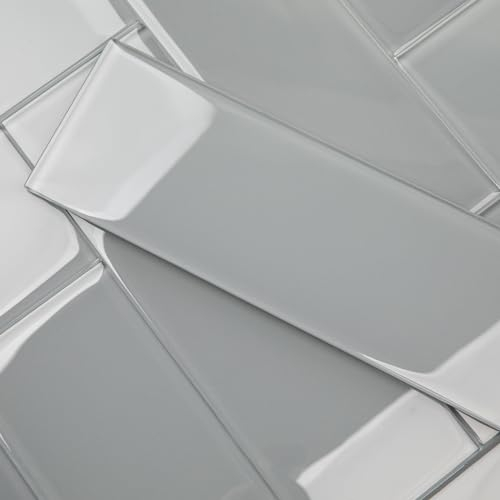 Lovdeco Graue Glas-U-Bahn-Fliese, Glas für Badezimmer, Küche, Dusche, Spritzwand, 10,2 x 30,5 cm, 12 m²