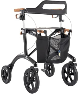 Saljol Andador todoterreno con equipamiento completo, peso ligero de 6,4 kg, con asiento, correa trasera, bolsa, soporte para bastones, timbre, luz LED | Andador exterior para ciudad y campo, altura