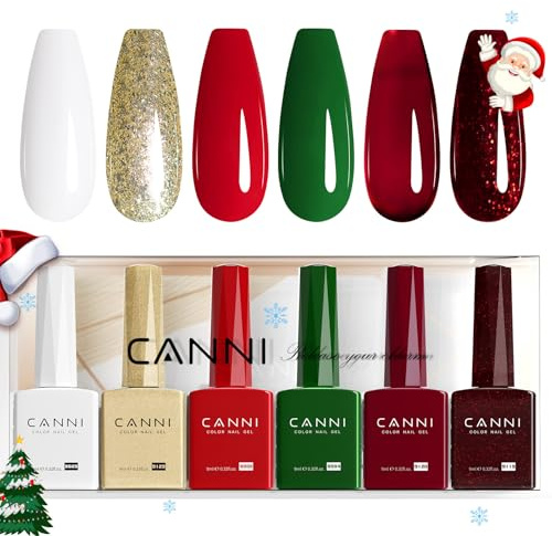 CANNI UV Nagellack Set 6 Farben Gellack 9ml | Weiß Pailletten Gold Rot Grün Dunkelrot Farbgel Gelnägel UV Lack Soak Off Gel Nail Polish gellack für UV Lampe