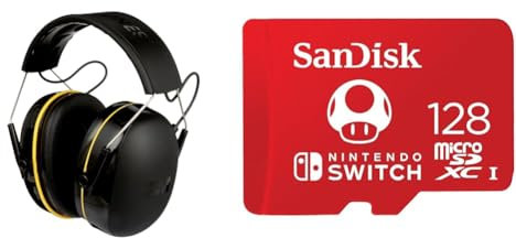 3M WorkTunes Connect, Bluetooth Ear Defenders Wireless, 90543EC1, Hearing Protector Earmuffs & SanDisk 128GB microSDXC UHS-I card for Nintendo Switch - Nintendo licensed Product