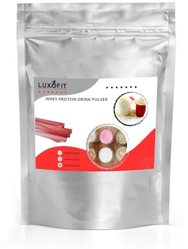 Luxofit Rhabarber Whey Eiweiß Pulver 1 Kg, Proteinpulver mit L-Carnitin, fruchtiger Geschmack, geeignet für Muskelaufbau, schnelle und einfache Zubereitung, Made in Germany