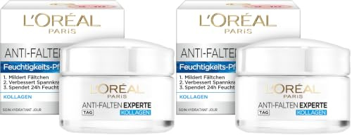L'Oréal Paris Feuchtigkeitspflege für das Gesicht, Pflegende Anti-Aging Creme mit Kollagen Biosphären, Mildert Fältchen und spendet 24H Feuchtigkeit, Anti-Falten Experte 35+, 1 x 50ml (Packung mit 2)