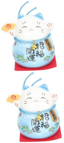 IMIKEYA 2 Pièces Ornement De Chat Porte- Statue Maneki Neko Voitures Jouets d'argent Décorations pour Les Salles De Petits Chat Qui Fait Signe Mini-Jouet Céramique